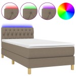 vidaXL Pat cu arcuri, saltea și LED, gri taupe, 90x200 cm, textil