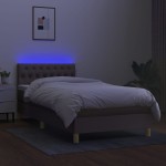 vidaXL Pat cu arcuri, saltea și LED, gri taupe, 90x200 cm, textil