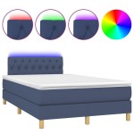 vidaXL Pat cu arcuri, saltea și LED, albastru, 120x200 cm, textil