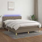 vidaXL Pat cu arcuri, saltea și LED, gri taupe, 140x190 cm, textil vidaXL Pat cu arcuri, saltea și LED, gri taupe, 140x190 cm, textil