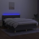 vidaXL Pat cu arcuri, saltea și LED, gri închis, 140x200 cm, textil vidaXL Pat cu arcuri, saltea și LED, gri închis, 140x200 cm, textil