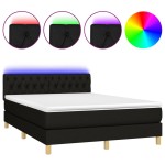 vidaXL Pat cu arcuri, saltea și LED, negru, 140x200 cm, textil