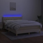 vidaXL Pat cu arcuri, saltea și LED, crem, 140x200 cm, textil
