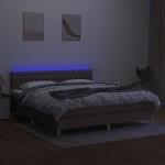 vidaXL Pat cu arcuri, saltea și LED, gri taupe, 160x200 cm, textil