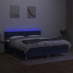 vidaXL Pat cu arcuri, saltea și LED, albastru, 180x200 cm, textil