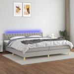 vidaXL Pat cu arcuri, saltea și LED, gri deschis, 200x200 cm, textil