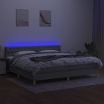 vidaXL Pat cu arcuri, saltea și LED, gri deschis, 200x200 cm, textil