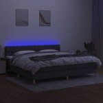vidaXL Pat cu arcuri, saltea și LED, gri închis, 200x200 cm, textil