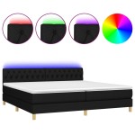 vidaXL Pat cu arcuri, saltea și LED, negru, 200x200 cm, textil