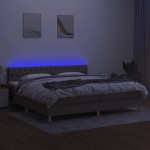 vidaXL Pat cu arcuri, saltea și LED, gri taupe, 200x200 cm, textil
