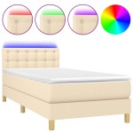 vidaXL Pat cu arcuri, saltea și LED, crem, 90x190 cm, textil