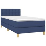 vidaXL Pat cu arcuri, saltea și LED, albastru, 90x190 cm, textil