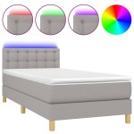 vidaXL Pat cu arcuri, saltea și LED, gri deschis, 90x200 cm, textil vidaXL Pat cu arcuri, saltea și LED, gri deschis, 90x200 cm, textil