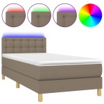 vidaXL Pat cu arcuri, saltea și LED, gri taupe, 90x200 cm, textil