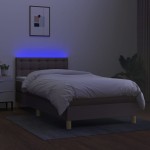 vidaXL Pat cu arcuri, saltea și LED, gri taupe, 90x200 cm, textil
