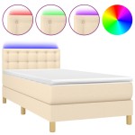 vidaXL Pat cu arcuri, saltea și LED, crem, 90x200 cm, textil vidaXL Pat cu arcuri, saltea și LED, crem, 90x200 cm, textil