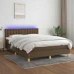 vidaXL Pat cu arcuri, saltea și LED, maro închis, 140x190 cm, textil vidaXL Pat cu arcuri, saltea și LED, maro închis, 140x190 cm, textil