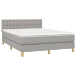 vidaXL Pat cu arcuri, saltea și LED, gri deschis, 140x200 cm, textil