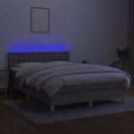 vidaXL Pat cu arcuri, saltea și LED, gri deschis, 140x200 cm, textil