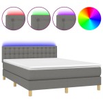 vidaXL Pat cu arcuri, saltea și LED, gri închis, 140x200 cm, textil vidaXL Pat cu arcuri, saltea și LED, gri închis, 140x200 cm, textil