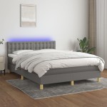 vidaXL Pat cu arcuri, saltea și LED, gri închis, 140x200 cm, textil vidaXL Pat cu arcuri, saltea și LED, gri închis, 140x200 cm, textil
