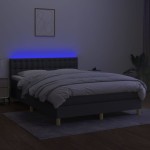 vidaXL Pat cu arcuri, saltea și LED, gri închis, 140x200 cm, textil vidaXL Pat cu arcuri, saltea și LED, gri închis, 140x200 cm, textil