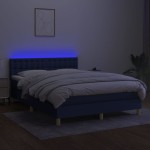 vidaXL Pat cu arcuri, saltea și LED, albastru, 140x200 cm, textil