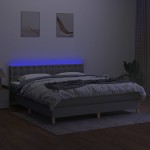 vidaXL Pat cu arcuri, saltea și LED, gri deschis, 180x200 cm, textil