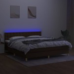 vidaXL Pat cu arcuri, saltea și LED, maro închis, 180x200 cm, textil