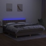 vidaXL Pat cu arcuri, saltea și LED, gri taupe, 180x200 cm, textil