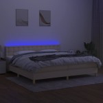 vidaXL Pat cu arcuri, saltea și LED, crem, 200x200 cm, textil