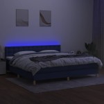 vidaXL Pat cu arcuri, saltea și LED, albastru, 200x200 cm, textil