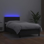 vidaXL Pat cu arcuri, saltea și LED, negru, 90x200 cm, piele ecologică