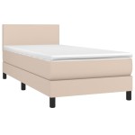 vidaXL Pat cu arcuri, cu saltea și LED, cappuccino 90x200 cm piele eco