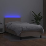 vidaXL Pat cu arcuri, cu saltea și LED, cappuccino 90x200 cm piele eco