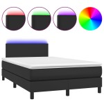 vidaXL Pat cu arcuri, saltea și LED, negru, 120x200cm, piele ecologică