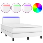 vidaXL Pat cu arcuri, saltea și LED, alb, 120x200 cm, piele ecologică