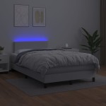 vidaXL Pat cu arcuri, saltea și LED, alb, 120x200 cm, piele ecologică