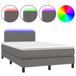 vidaXL Pat cu arcuri, saltea și LED, gri, 120x200 cm, piele ecologică