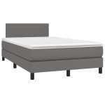vidaXL Pat cu arcuri, saltea și LED, gri, 120x200 cm, piele ecologică