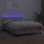 vidaXL Pat cu arcuri, cu saltea și LED cappuccino 140x190 cm piele eco