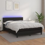 vidaXL Pat cu arcuri, saltea și LED, negru, 140x200 cm, piele eco vidaXL Pat cu arcuri, saltea și LED, negru, 140x200 cm, piele eco