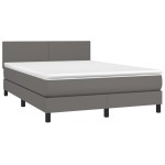 vidaXL Pat cu arcuri, saltea și LED, gri, 140x200 cm, piele eco