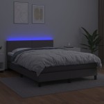 vidaXL Pat cu arcuri, saltea și LED, gri, 140x200 cm, piele eco