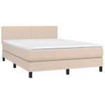 vidaXL Pat cu arcuri, saltea și LED, cappuccino, 140x200cm, piele eco