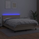 vidaXL Pat cu arcuri, saltea și LED, cappuccino, 140x200cm, piele eco