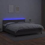vidaXL Pat cu arcuri, saltea și LED, gri, 160x200 cm, piele ecologică