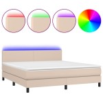 vidaXL Pat cu arcuri, cu saltea și LED, cappuccino 160x200cm piele eco vidaXL Pat cu arcuri, cu saltea și LED, cappuccino 160x200cm piele eco