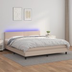 vidaXL Pat cu arcuri, cu saltea și LED, cappuccino 160x200cm piele eco vidaXL Pat cu arcuri, cu saltea și LED, cappuccino 160x200cm piele eco