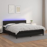 vidaXL Pat cu arcuri, saltea și LED, negru, 180x200cm, piele ecologică vidaXL Pat cu arcuri, saltea și LED, negru, 180x200cm, piele ecologică